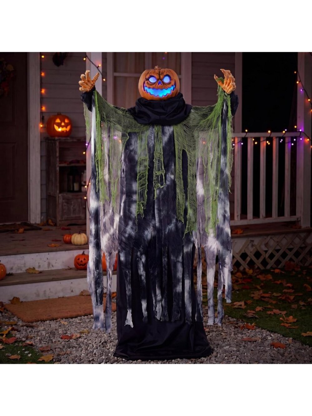 Life-Size Halloween Animatronic Ghost & Pumpkin Decor - Sound-Activated Yard